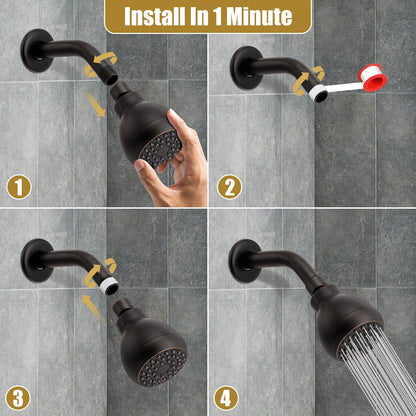High Pressure Shower Head 3 Inches Anti-clog Anti-leak Fixed Showerhead Chrome with Adjustable Swivel Brass Ball Joint for Relaxing and Comfortable Shower Experience | 360 Rotatable Design, Self Cleaning Silicone Nozzles, Adjustable Swivel Brass Ball