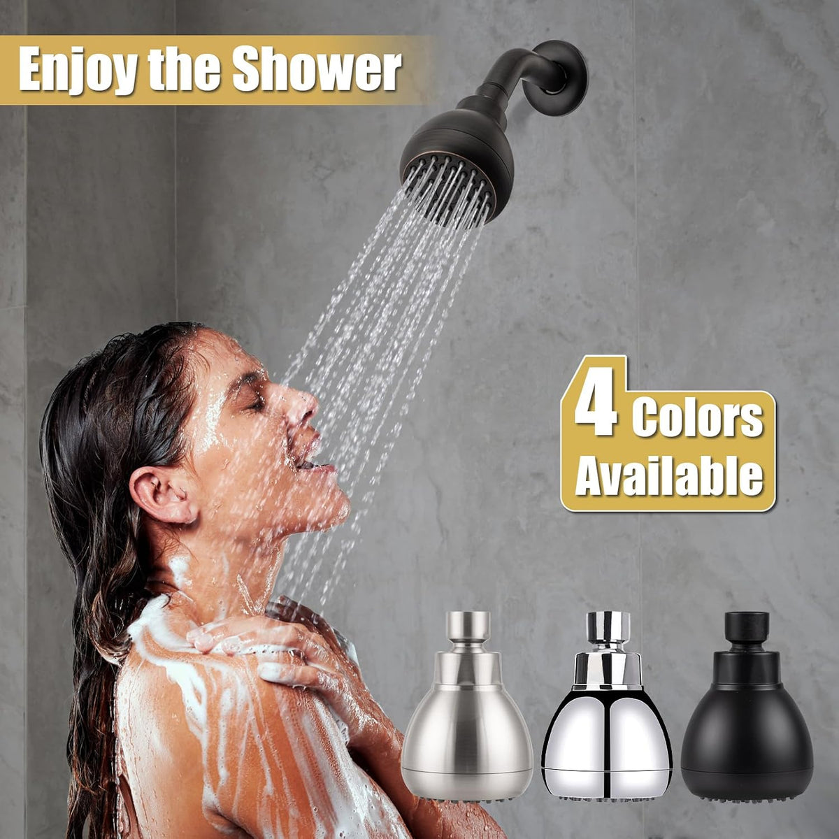 High Pressure Shower Head 3 Inches Anti-clog Anti-leak Fixed Showerhead Chrome with Adjustable Swivel Brass Ball Joint for Relaxing and Comfortable Shower Experience | 360 Rotatable Design, Self Cleaning Silicone Nozzles, Adjustable Swivel Brass Ball