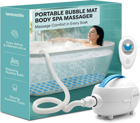 Portable Spa Bubble Bath Massager - Thermal Spa Waterproof Non-Slip Mat with Suction Cup Bottom, Motorized Air Pump & Adjustable Bubble Settings - Remote Control Included - AZPHSPAMT24HT