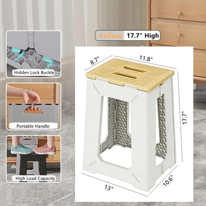 Foldable Shower Bath Safety Chair Seat Stool, Yellow 17.7 Inch High Anti-Slip Bench Bathtub Stool for Elderly or Seniors