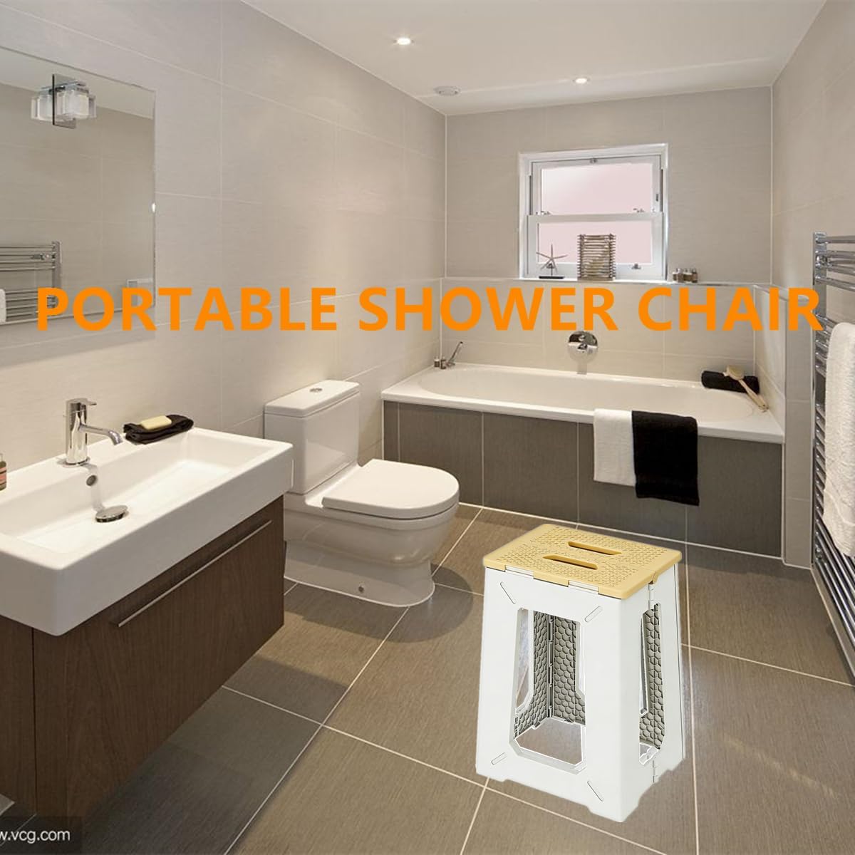 Foldable Shower Bath Safety Chair Seat Stool, Yellow 17.7 Inch High Anti-Slip Bench Bathtub Stool for Elderly or Seniors