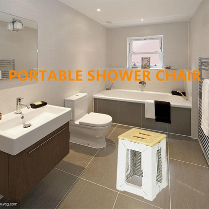 Foldable Shower Bath Safety Chair Seat Stool, Yellow 17.7 Inch High Anti-Slip Bench Bathtub Stool for Elderly or Seniors