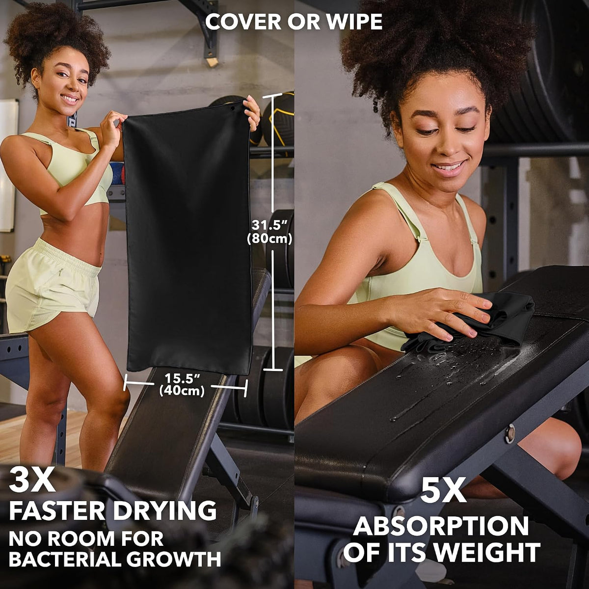 Microfiber Gym Towels, Quick Dry, Highly Absorbing, Odor-Free