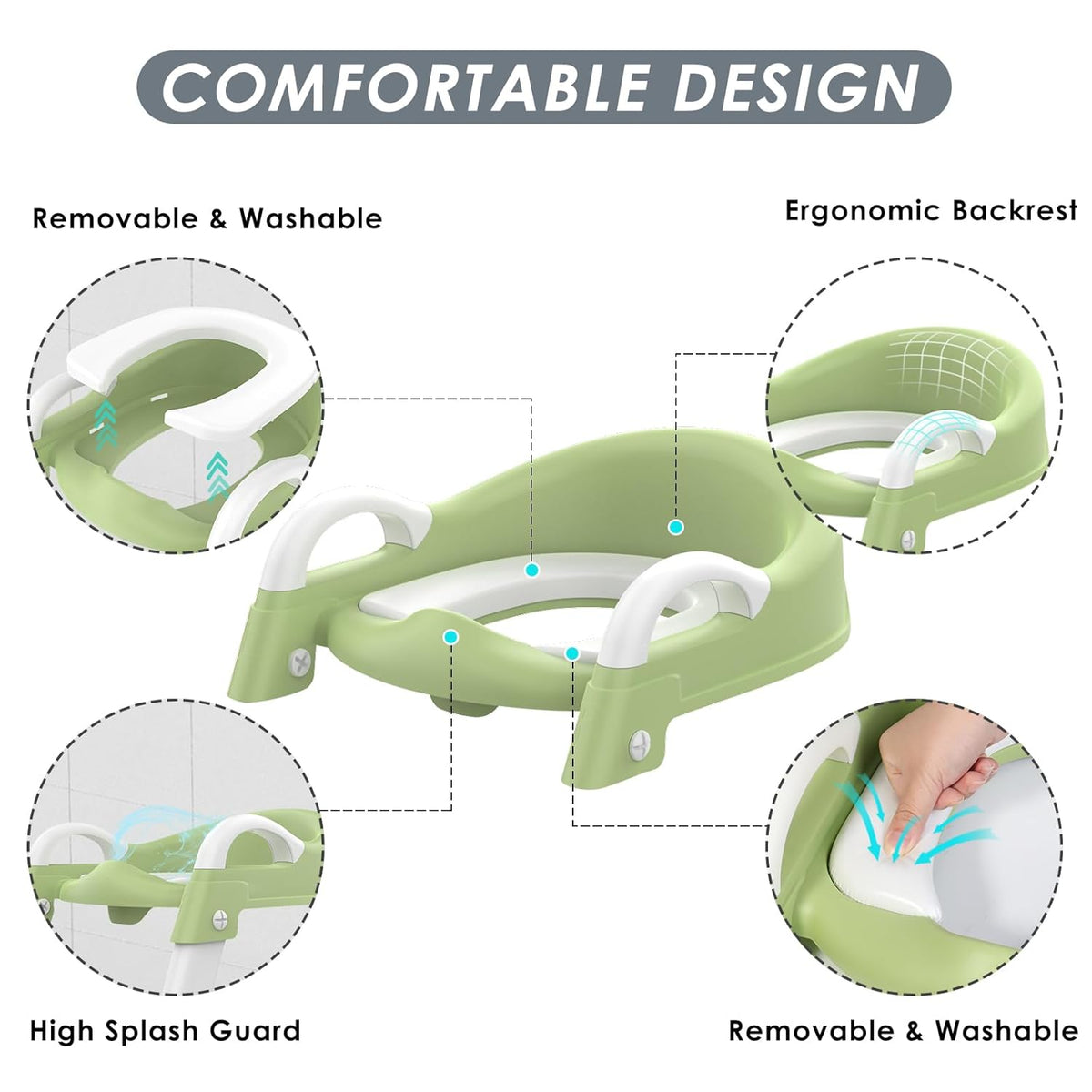 Potty Training Seat with Step Stool Ladder, Toddler Potty Training Toilet for Boys Kids, Potty Chair Adjustable Potty Seat for Toilet with Anti-Slip Wide Steps Splash Guard Safety Handles