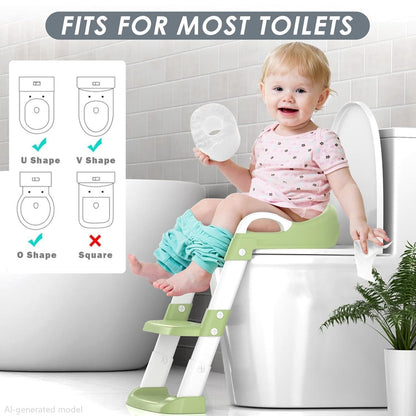 Potty Training Seat with Step Stool Ladder, Toddler Potty Training Toilet for Boys Kids, Potty Chair Adjustable Potty Seat for Toilet with Anti-Slip Wide Steps Splash Guard Safety Handles