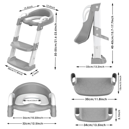 Potty Training Seat with Step Stool Ladder, Toddler Potty Training Toilet for Boys Kids, Potty Chair Adjustable Potty Seat for Toilet with Anti-Slip Wide Steps Splash Guard Safety Handles