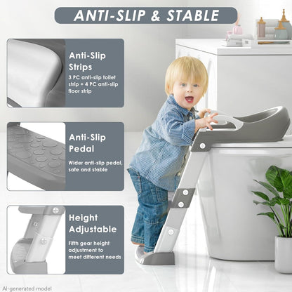 Potty Training Seat with Step Stool Ladder, Toddler Potty Training Toilet for Boys Kids, Potty Chair Adjustable Potty Seat for Toilet with Anti-Slip Wide Steps Splash Guard Safety Handles