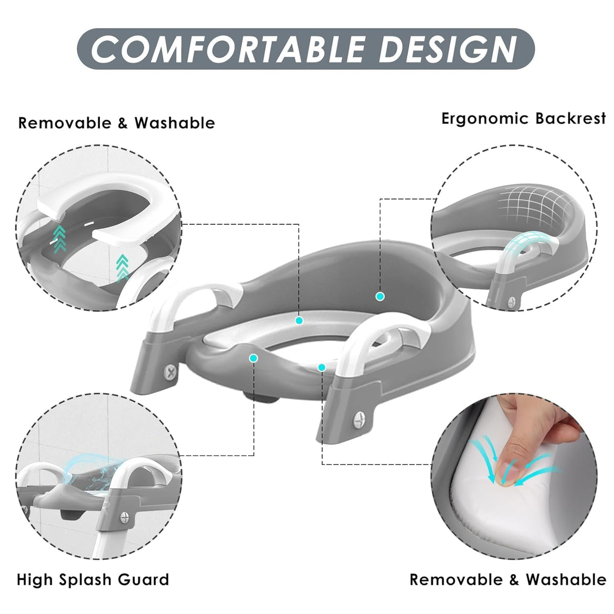 Potty Training Seat with Step Stool Ladder, Toddler Potty Training Toilet for Boys Kids, Potty Chair Adjustable Potty Seat for Toilet with Anti-Slip Wide Steps Splash Guard Safety Handles