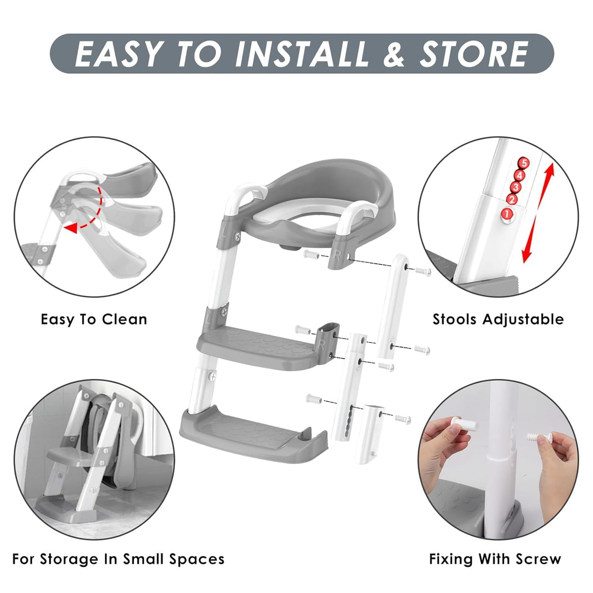 Potty Training Seat with Step Stool Ladder, Toddler Potty Training Toilet for Boys Kids, Potty Chair Adjustable Potty Seat for Toilet with Anti-Slip Wide Steps Splash Guard Safety Handles