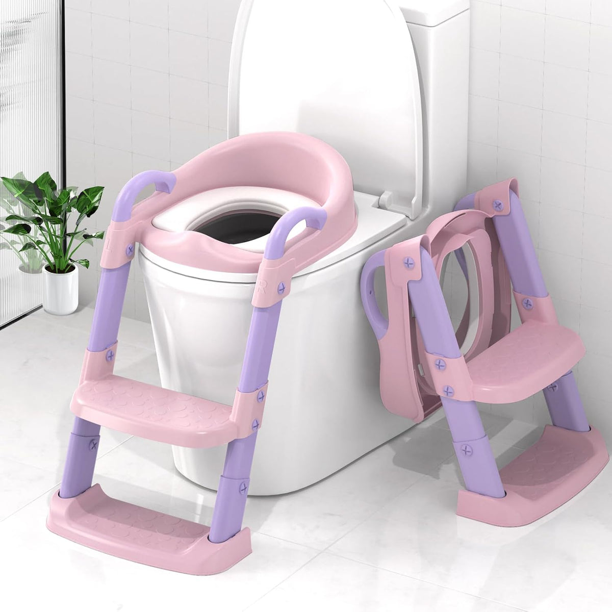 Potty Training Seat with Step Stool Ladder, Toddler Potty Training Toilet for Boys Kids, Potty Chair Adjustable Potty Seat for Toilet with Anti-Slip Wide Steps Splash Guard Safety Handles