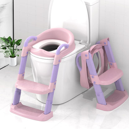 Potty Training Seat with Step Stool Ladder, Toddler Potty Training Toilet for Boys Kids, Potty Chair Adjustable Potty Seat for Toilet with Anti-Slip Wide Steps Splash Guard Safety Handles