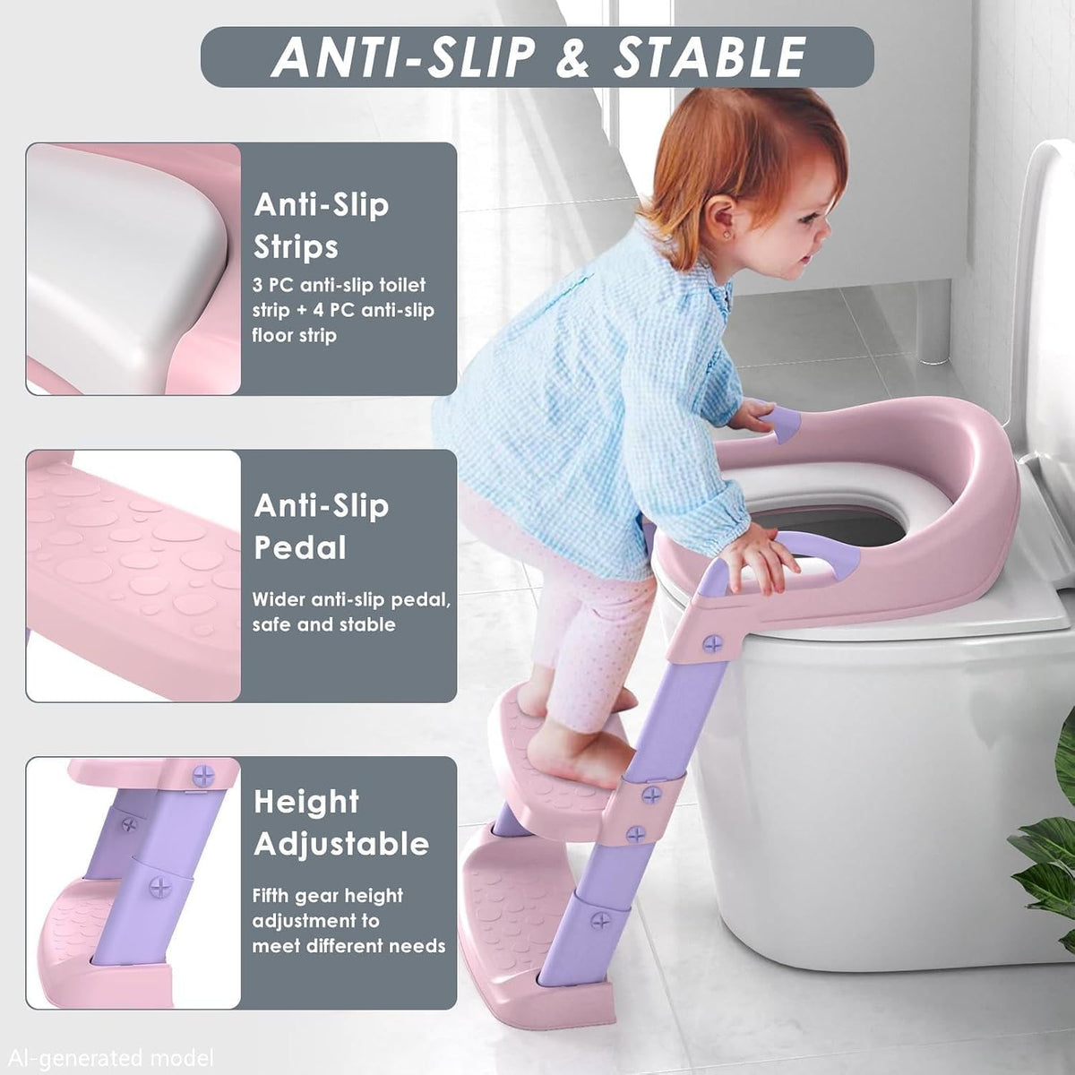 Potty Training Seat with Step Stool Ladder, Toddler Potty Training Toilet for Boys Kids, Potty Chair Adjustable Potty Seat for Toilet with Anti-Slip Wide Steps Splash Guard Safety Handles