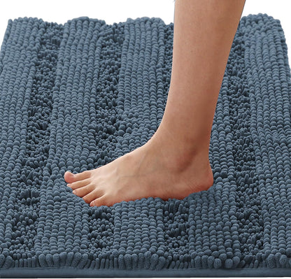 Sage Bathroom Rugs, Bath Mat Set of 2 Extra Thick Chenille Striped Pattern Shaggy Bath Rugs for Bath Room, Non Skid Bath Mats for Bathroom Floor (32 x 20 Plus 24 x 17 - Inches) - Colors B