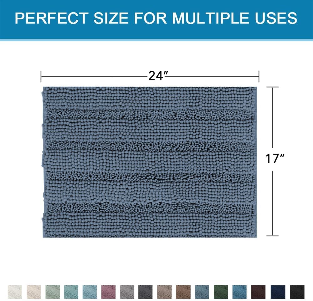 Sage Bathroom Rugs, Bath Mat Set of 2 Extra Thick Chenille Striped Pattern Shaggy Bath Rugs for Bath Room, Non Skid Bath Mats for Bathroom Floor (32 x 20 Plus 24 x 17 - Inches) - Colors B