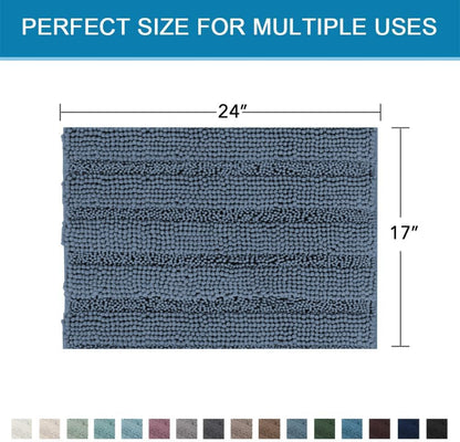 Sage Bathroom Rugs, Bath Mat Set of 2 Extra Thick Chenille Striped Pattern Shaggy Bath Rugs for Bath Room, Non Skid Bath Mats for Bathroom Floor (32 x 20 Plus 24 x 17 - Inches) - Colors B