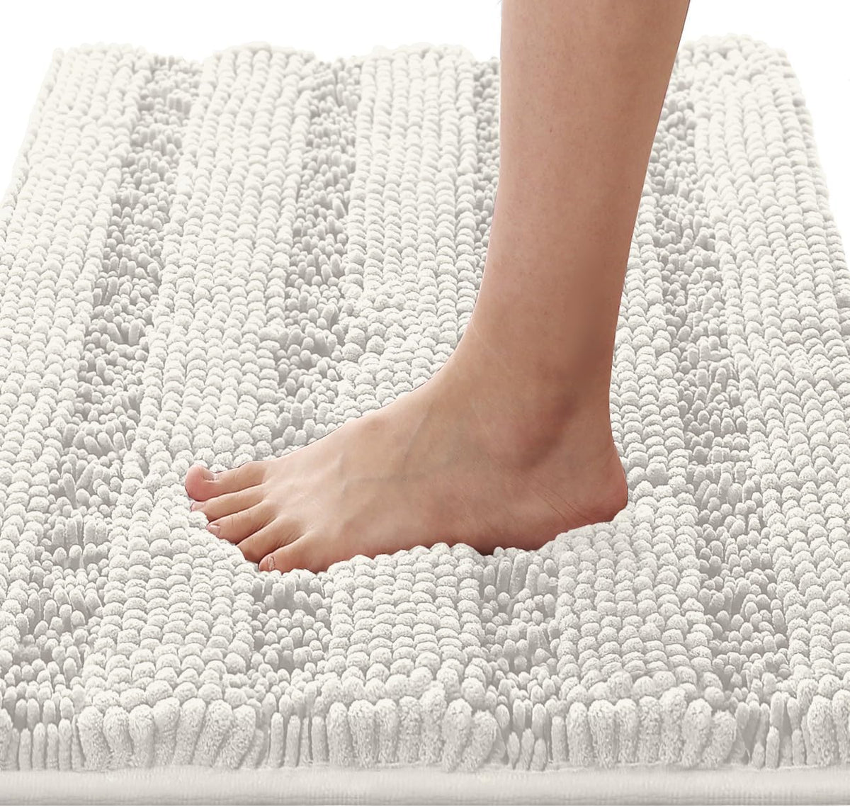 Sage Bathroom Rugs, Bath Mat Set of 2 Extra Thick Chenille Striped Pattern Shaggy Bath Rugs for Bath Room, Non Skid Bath Mats for Bathroom Floor (32 x 20 Plus 24 x 17 - Inches) - Colors B