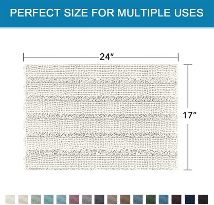 Sage Bathroom Rugs, Bath Mat Set of 2 Extra Thick Chenille Striped Pattern Shaggy Bath Rugs for Bath Room, Non Skid Bath Mats for Bathroom Floor (32 x 20 Plus 24 x 17 - Inches) - Colors B
