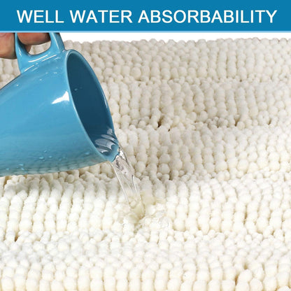 Sage Bathroom Rugs, Bath Mat Set of 2 Extra Thick Chenille Striped Pattern Shaggy Bath Rugs for Bath Room, Non Skid Bath Mats for Bathroom Floor (32 x 20 Plus 24 x 17 - Inches) - Colors B
