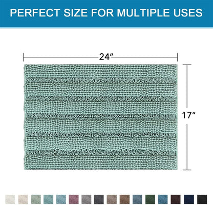 Sage Bathroom Rugs, Bath Mat Set of 2 Extra Thick Chenille Striped Pattern Shaggy Bath Rugs for Bath Room, Non Skid Bath Mats for Bathroom Floor (32 x 20 Plus 24 x 17 - Inches) - Colors B