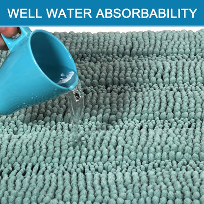 Sage Bathroom Rugs, Bath Mat Set of 2 Extra Thick Chenille Striped Pattern Shaggy Bath Rugs for Bath Room, Non Skid Bath Mats for Bathroom Floor (32 x 20 Plus 24 x 17 - Inches) - Colors B