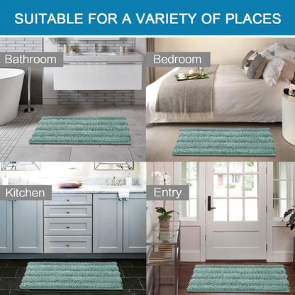 Sage Bathroom Rugs, Bath Mat Set of 2 Extra Thick Chenille Striped Pattern Shaggy Bath Rugs for Bath Room, Non Skid Bath Mats for Bathroom Floor (32 x 20 Plus 24 x 17 - Inches) - Colors B