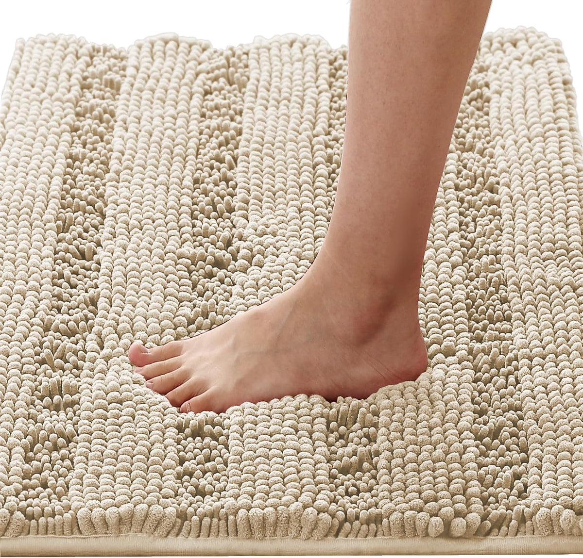 Sage Bathroom Rugs, Bath Mat Set of 2 Extra Thick Chenille Striped Pattern Shaggy Bath Rugs for Bath Room, Non Skid Bath Mats for Bathroom Floor (32 x 20 Plus 24 x 17 - Inches) - Colors B