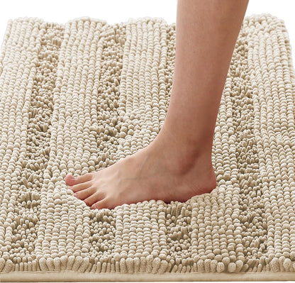 Sage Bathroom Rugs, Bath Mat Set of 2 Extra Thick Chenille Striped Pattern Shaggy Bath Rugs for Bath Room, Non Skid Bath Mats for Bathroom Floor (32 x 20 Plus 24 x 17 - Inches) - Colors B