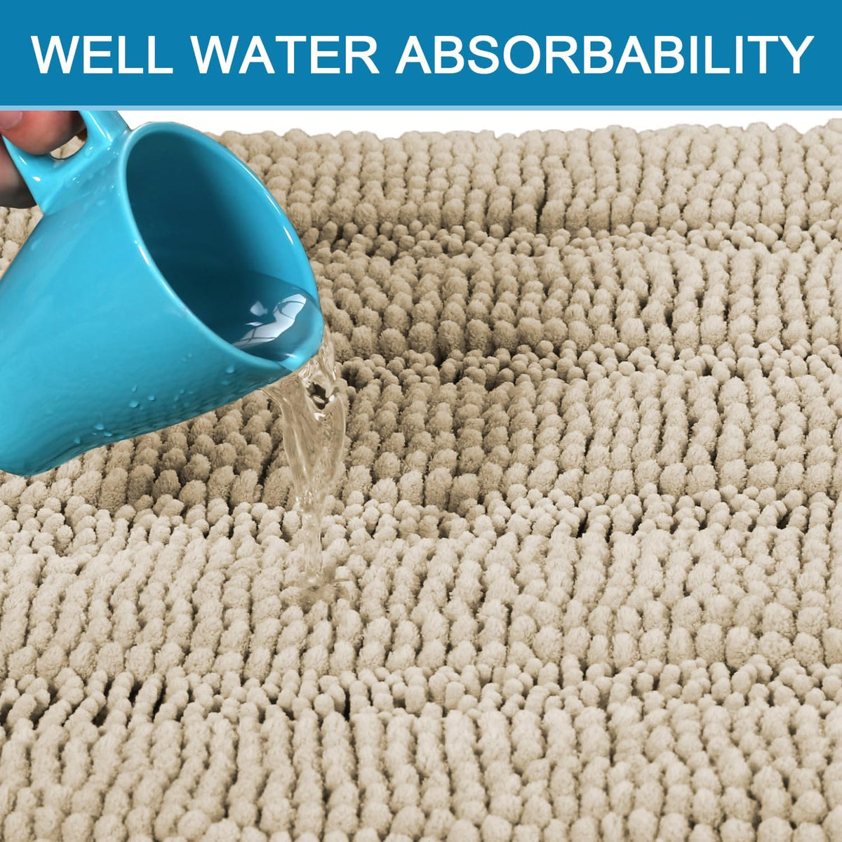 Sage Bathroom Rugs, Bath Mat Set of 2 Extra Thick Chenille Striped Pattern Shaggy Bath Rugs for Bath Room, Non Skid Bath Mats for Bathroom Floor (32 x 20 Plus 24 x 17 - Inches) - Colors B