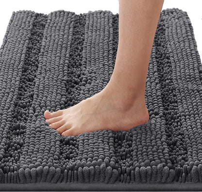 Sage Bathroom Rugs, Bath Mat Set of 2 Extra Thick Chenille Striped Pattern Shaggy Bath Rugs for Bath Room, Non Skid Bath Mats for Bathroom Floor (32 x 20 Plus 24 x 17 - Inches) - Colors B