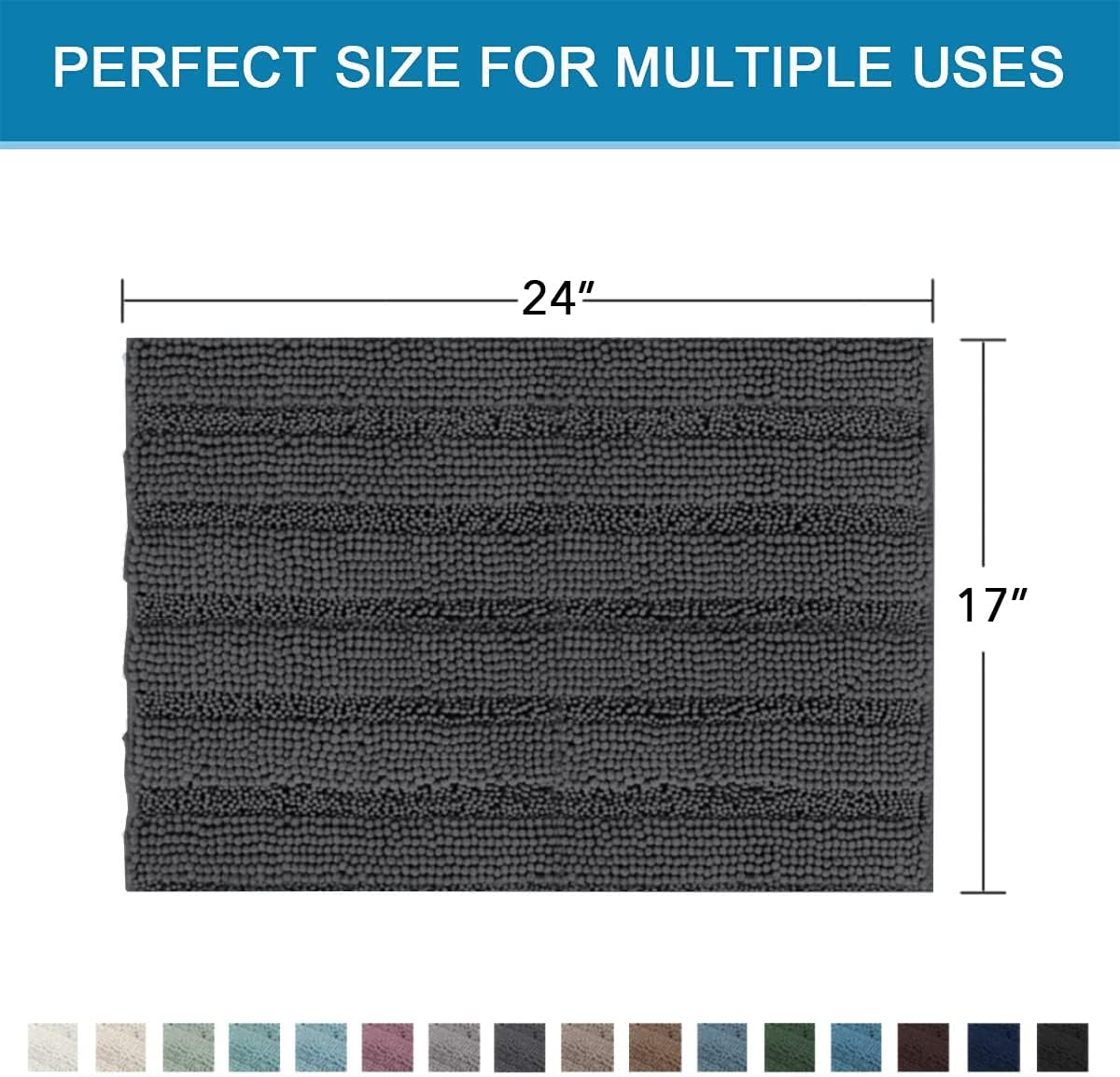 Sage Bathroom Rugs, Bath Mat Set of 2 Extra Thick Chenille Striped Pattern Shaggy Bath Rugs for Bath Room, Non Skid Bath Mats for Bathroom Floor (32 x 20 Plus 24 x 17 - Inches) - Colors B