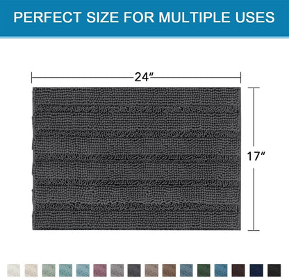 Sage Bathroom Rugs, Bath Mat Set of 2 Extra Thick Chenille Striped Pattern Shaggy Bath Rugs for Bath Room, Non Skid Bath Mats for Bathroom Floor (32 x 20 Plus 24 x 17 - Inches) - Colors B