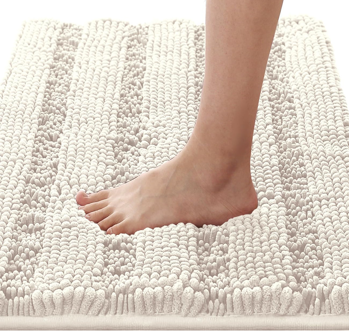 Sage Bathroom Rugs, Bath Mat Set of 2 Extra Thick Chenille Striped Pattern Shaggy Bath Rugs for Bath Room, Non Skid Bath Mats for Bathroom Floor (32 x 20 Plus 24 x 17 - Inches) - Colors B