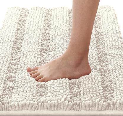 Sage Bathroom Rugs, Bath Mat Set of 2 Extra Thick Chenille Striped Pattern Shaggy Bath Rugs for Bath Room, Non Skid Bath Mats for Bathroom Floor (32 x 20 Plus 24 x 17 - Inches) - Colors B