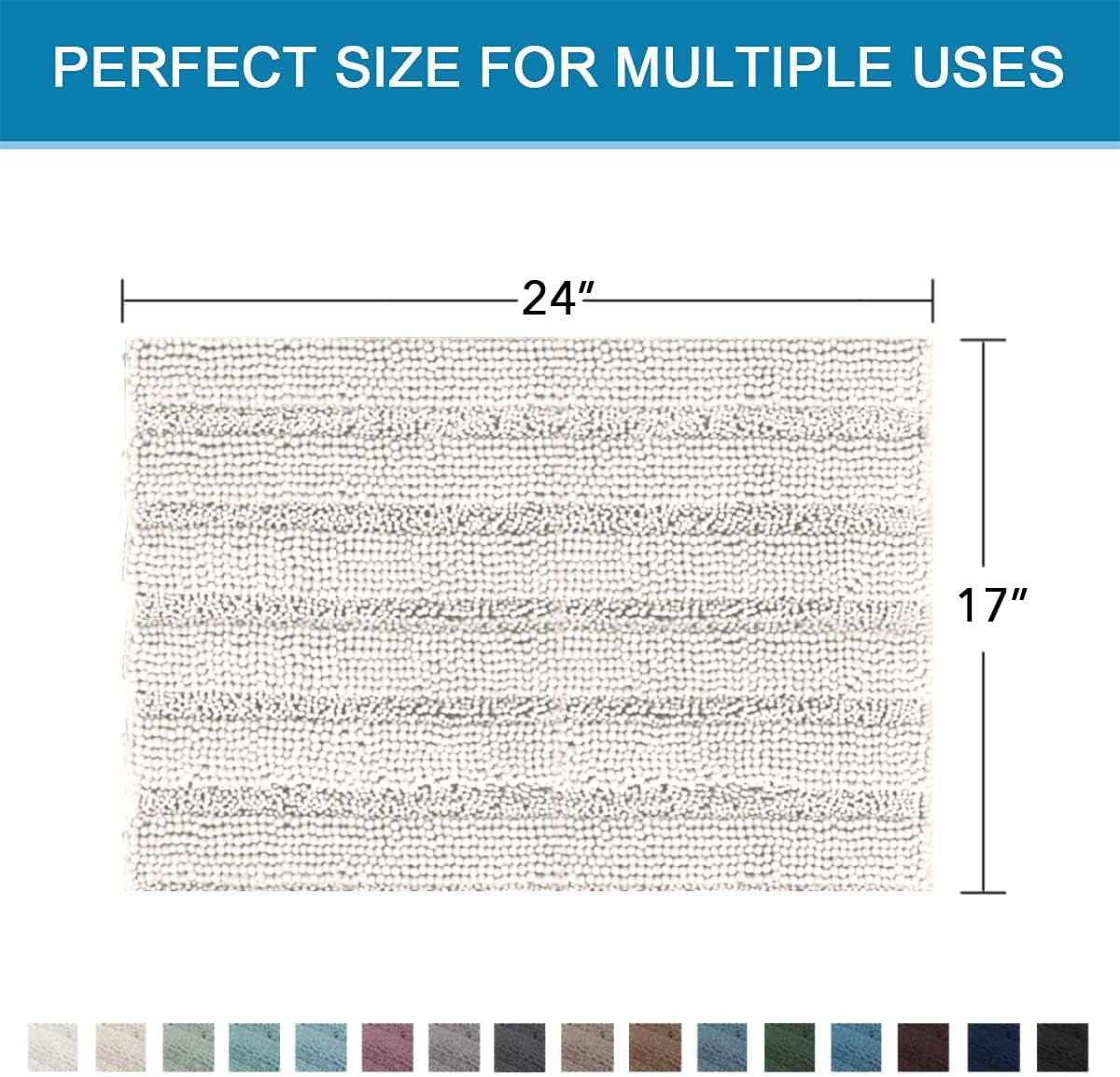 Sage Bathroom Rugs, Bath Mat Set of 2 Extra Thick Chenille Striped Pattern Shaggy Bath Rugs for Bath Room, Non Skid Bath Mats for Bathroom Floor (32 x 20 Plus 24 x 17 - Inches) - Colors B