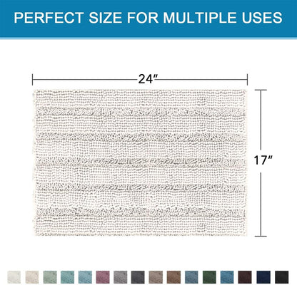 Sage Bathroom Rugs, Bath Mat Set of 2 Extra Thick Chenille Striped Pattern Shaggy Bath Rugs for Bath Room, Non Skid Bath Mats for Bathroom Floor (32 x 20 Plus 24 x 17 - Inches) - Colors B