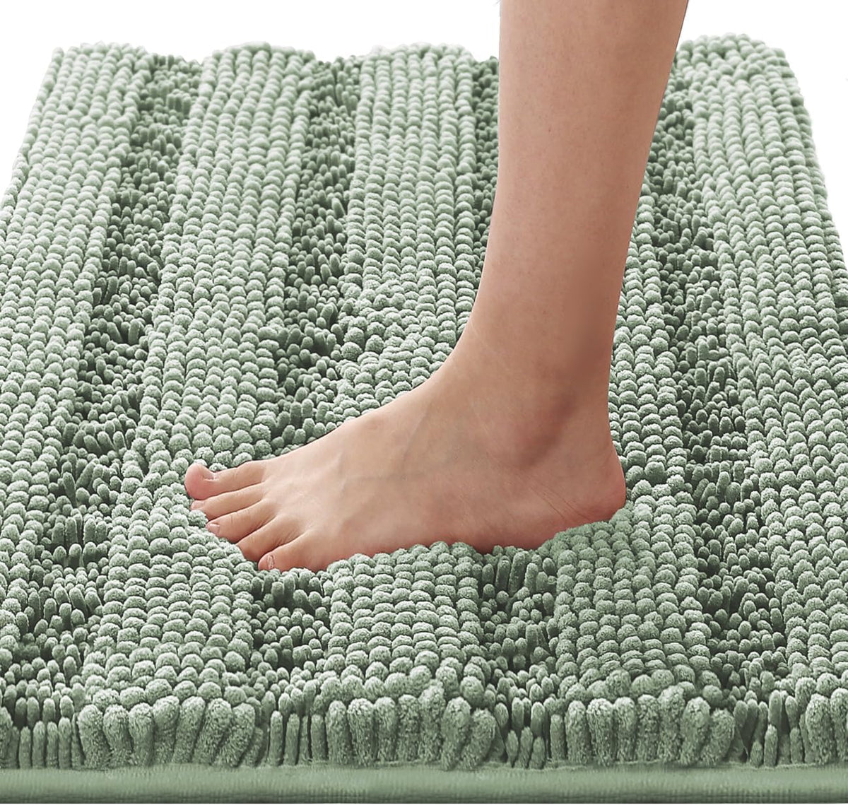 Sage Bathroom Rugs, Bath Mat Set of 2 Extra Thick Chenille Striped Pattern Shaggy Bath Rugs for Bath Room, Non Skid Bath Mats for Bathroom Floor (32 x 20 Plus 24 x 17 - Inches) - Colors B