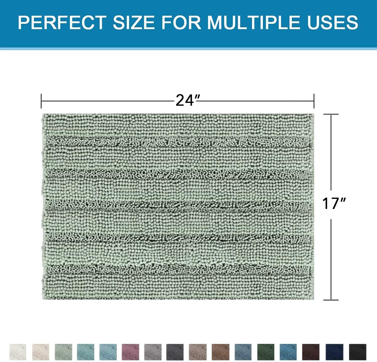 Sage Bathroom Rugs, Bath Mat Set of 2 Extra Thick Chenille Striped Pattern Shaggy Bath Rugs for Bath Room, Non Skid Bath Mats for Bathroom Floor (32 x 20 Plus 24 x 17 - Inches) - Colors B