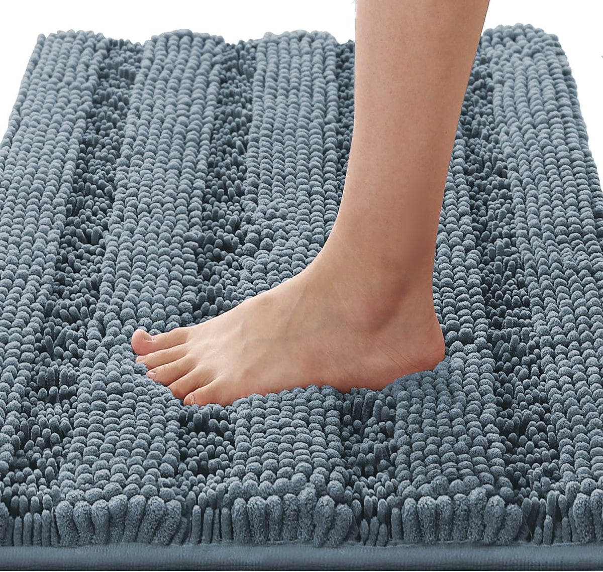 Sage Bathroom Rugs, Bath Mat Set of 2 Extra Thick Chenille Striped Pattern Shaggy Bath Rugs for Bath Room, Non Skid Bath Mats for Bathroom Floor (32 x 20 Plus 24 x 17 - Inches) - Colors B