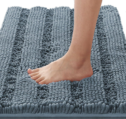 Sage Bathroom Rugs, Bath Mat Set of 2 Extra Thick Chenille Striped Pattern Shaggy Bath Rugs for Bath Room, Non Skid Bath Mats for Bathroom Floor (32 x 20 Plus 24 x 17 - Inches) - Colors B