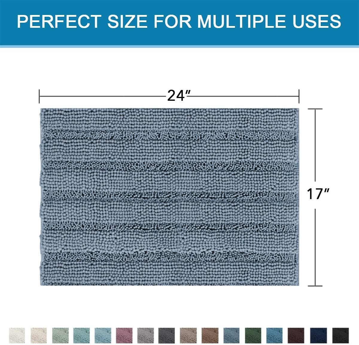 Sage Bathroom Rugs, Bath Mat Set of 2 Extra Thick Chenille Striped Pattern Shaggy Bath Rugs for Bath Room, Non Skid Bath Mats for Bathroom Floor (32 x 20 Plus 24 x 17 - Inches) - Colors B
