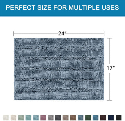Sage Bathroom Rugs, Bath Mat Set of 2 Extra Thick Chenille Striped Pattern Shaggy Bath Rugs for Bath Room, Non Skid Bath Mats for Bathroom Floor (32 x 20 Plus 24 x 17 - Inches) - Colors B