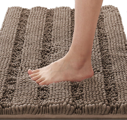 Sage Bathroom Rugs, Bath Mat Set of 2 Extra Thick Chenille Striped Pattern Shaggy Bath Rugs for Bath Room, Non Skid Bath Mats for Bathroom Floor (32 x 20 Plus 24 x 17 - Inches) - Colors B