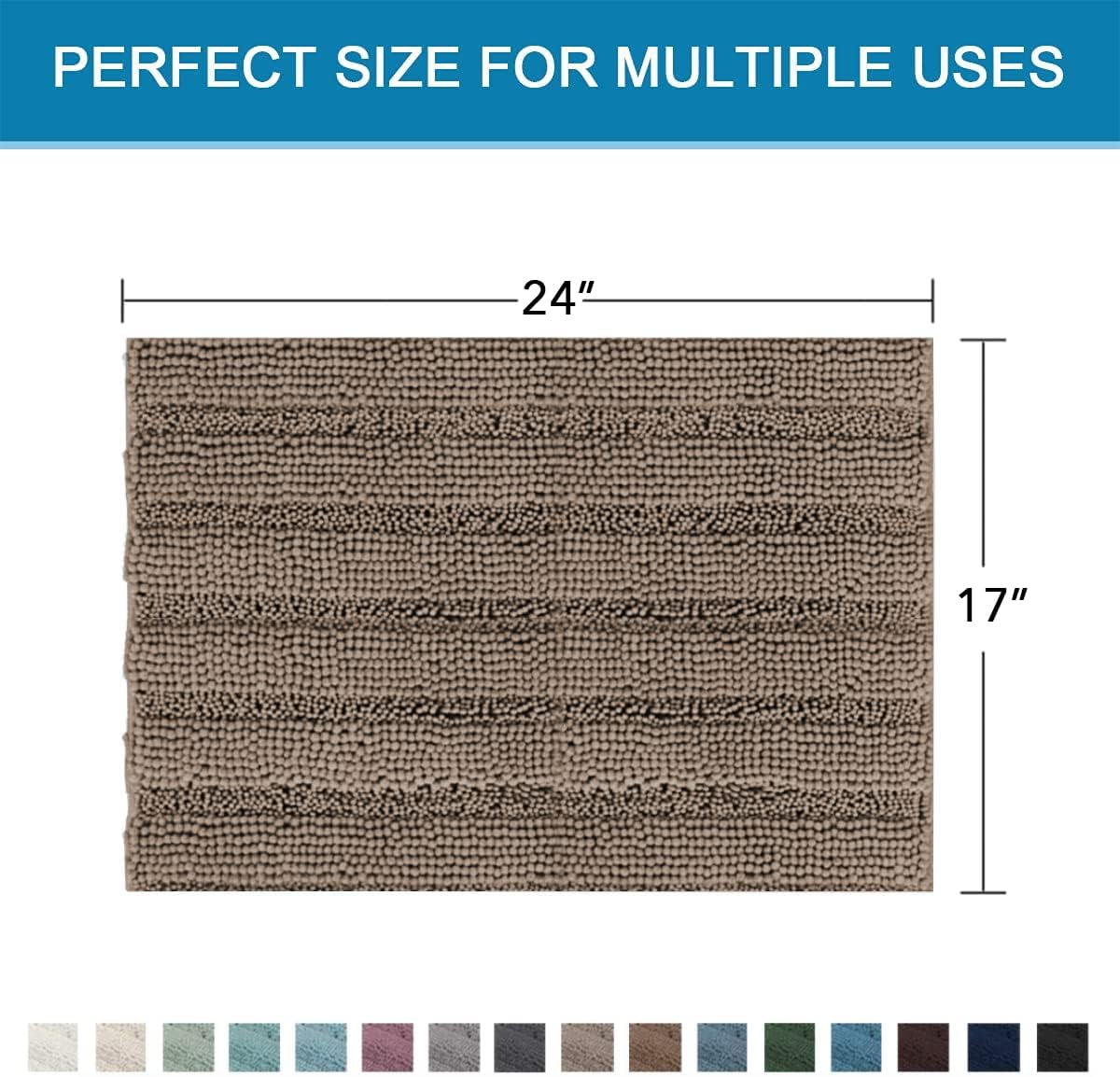Sage Bathroom Rugs, Bath Mat Set of 2 Extra Thick Chenille Striped Pattern Shaggy Bath Rugs for Bath Room, Non Skid Bath Mats for Bathroom Floor (32 x 20 Plus 24 x 17 - Inches) - Colors B