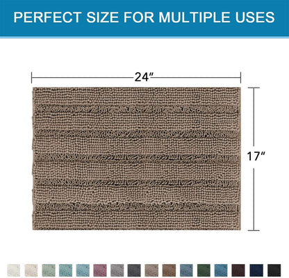 Sage Bathroom Rugs, Bath Mat Set of 2 Extra Thick Chenille Striped Pattern Shaggy Bath Rugs for Bath Room, Non Skid Bath Mats for Bathroom Floor (32 x 20 Plus 24 x 17 - Inches) - Colors B