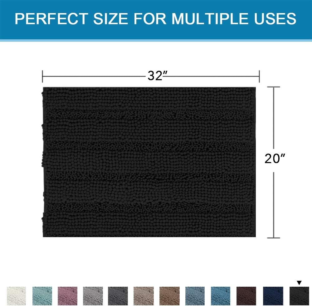 Sage Bathroom Rugs, Bath Mat Set of 2 Extra Thick Chenille Striped Pattern Shaggy Bath Rugs for Bath Room, Non Skid Bath Mats for Bathroom Floor (32 x 20 Plus 24 x 17 - Inches) - Colors B