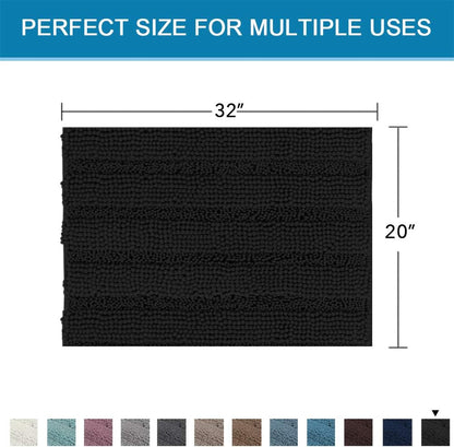 Sage Bathroom Rugs, Bath Mat Set of 2 Extra Thick Chenille Striped Pattern Shaggy Bath Rugs for Bath Room, Non Skid Bath Mats for Bathroom Floor (32 x 20 Plus 24 x 17 - Inches) - Colors B