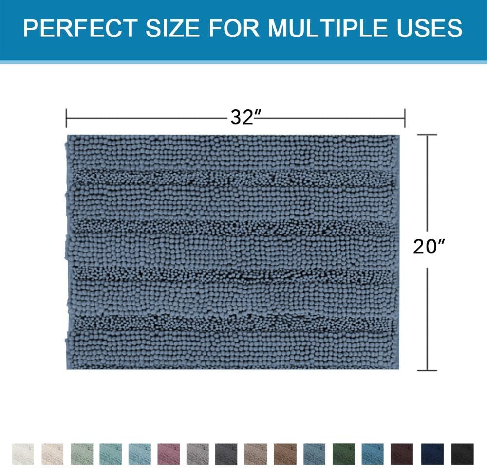 Sage Bathroom Rugs, Bath Mat Set of 2 Extra Thick Chenille Striped Pattern Shaggy Bath Rugs for Bath Room, Non Skid Bath Mats for Bathroom Floor (32 x 20 Plus 24 x 17 - Inches) - Colors B