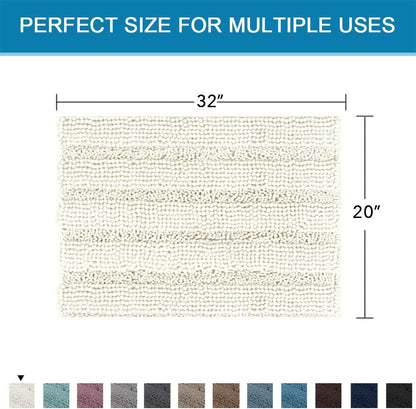 Sage Bathroom Rugs, Bath Mat Set of 2 Extra Thick Chenille Striped Pattern Shaggy Bath Rugs for Bath Room, Non Skid Bath Mats for Bathroom Floor (32 x 20 Plus 24 x 17 - Inches) - Colors B