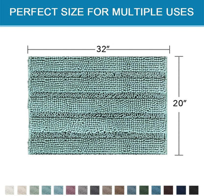 Sage Bathroom Rugs, Bath Mat Set of 2 Extra Thick Chenille Striped Pattern Shaggy Bath Rugs for Bath Room, Non Skid Bath Mats for Bathroom Floor (32 x 20 Plus 24 x 17 - Inches) - Colors B