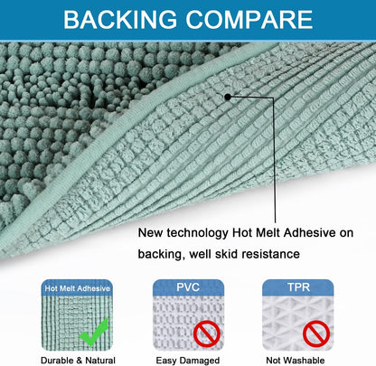Sage Bathroom Rugs, Bath Mat Set of 2 Extra Thick Chenille Striped Pattern Shaggy Bath Rugs for Bath Room, Non Skid Bath Mats for Bathroom Floor (32 x 20 Plus 24 x 17 - Inches) - Colors B